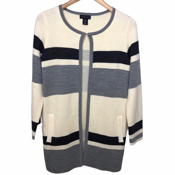 Adrienne Vittadini Open Front Striped Cardigan Size Small Gray Coatigan - Picture 2 of 9